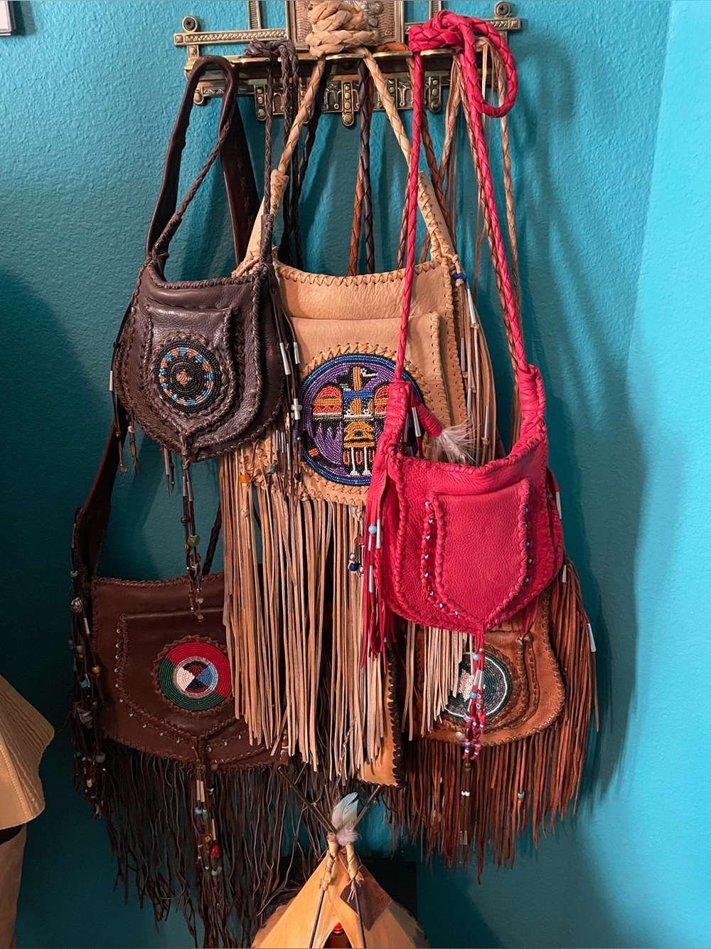 Women's Red Fringe Leather Crossbody Bag - Unbranded